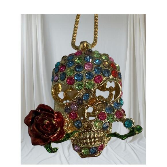 Betsey Johnson Jewelry - Betsey Johnson Multicolor Skull Pendant Gold Chain​